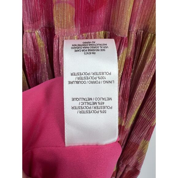 Violet Weekend Shimmer Red Pink Tiered Maxi Dress Sunset Pineapple 3/4 NWT - Picture 5 of 5